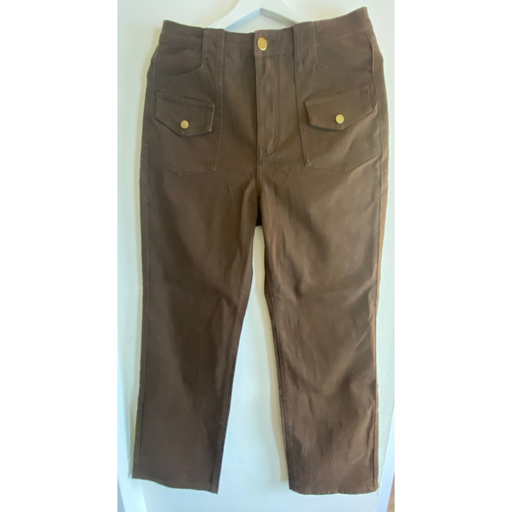 Cider Brown Utility Cargo Pants Straight Leg Cotton Twill Gold Hardware Sz‎ M